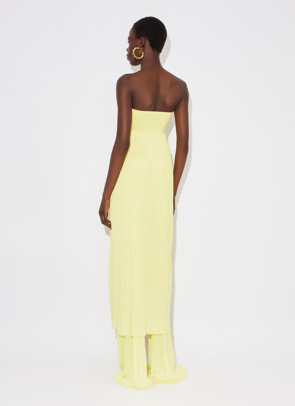 STRAPELESS DRESS IN PLEATED KNIT ALAÏA LIGHT YELLOW STRAPELESS DRESS IN PLEATED KNIT